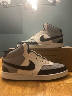 Nike Men’s Mids Sneakers in White, Gray & Black